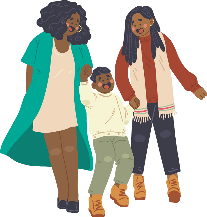 Clean Cartoon Lesbian Couple wih Son